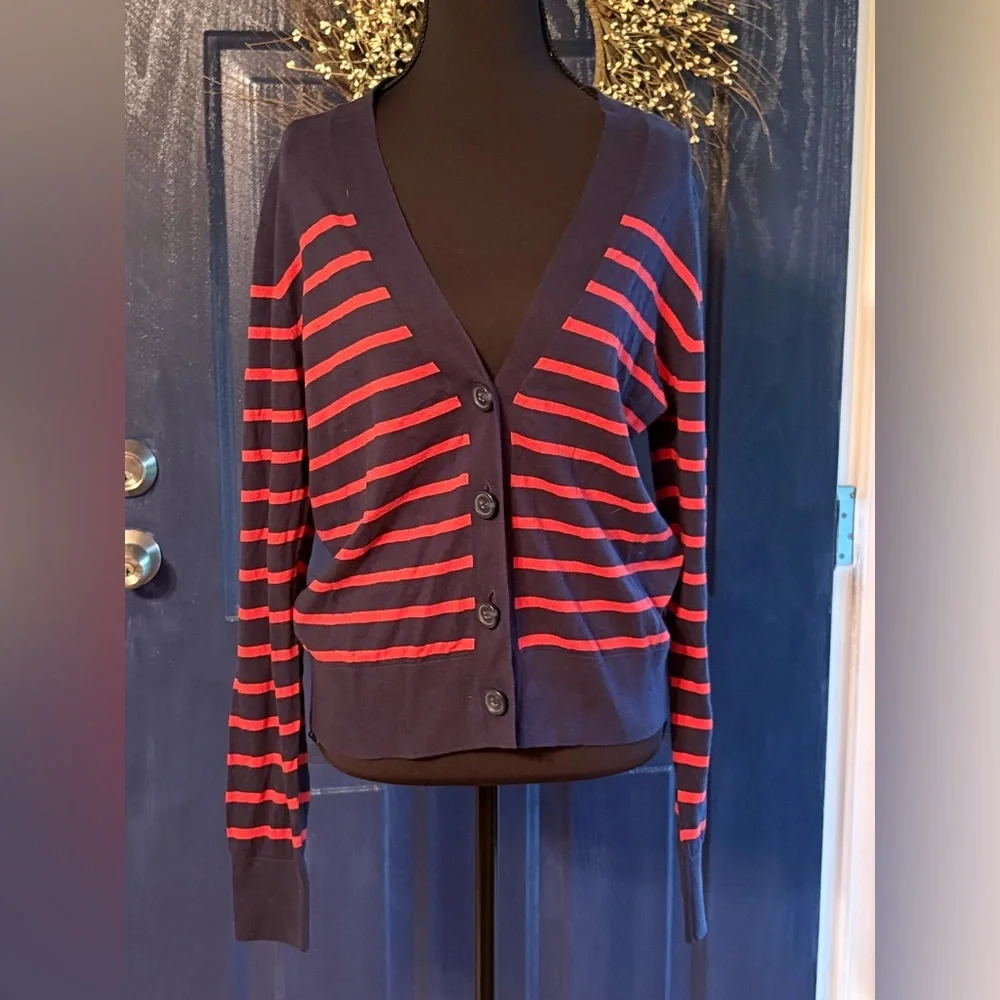 J. Crew Blue and Pink Cardigan Sweater size M